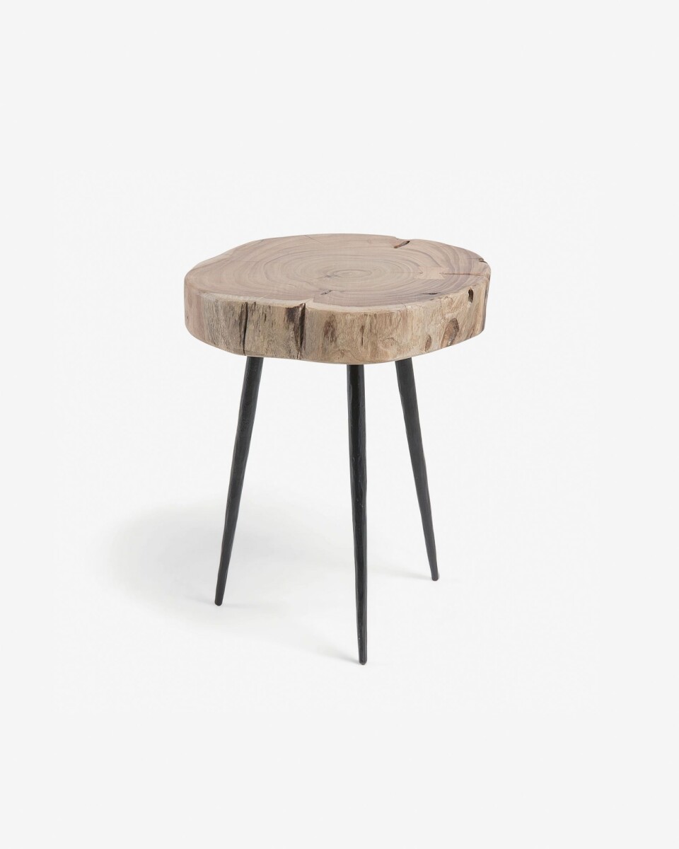Mesa auxiliar Eider madera maciza de acacia y patas de acero acabado negro - Ø 34 cm 