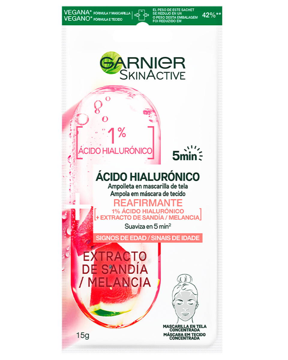 Mascarilla de tela Garnier Skin Active con ácido hialurónico y sandía 