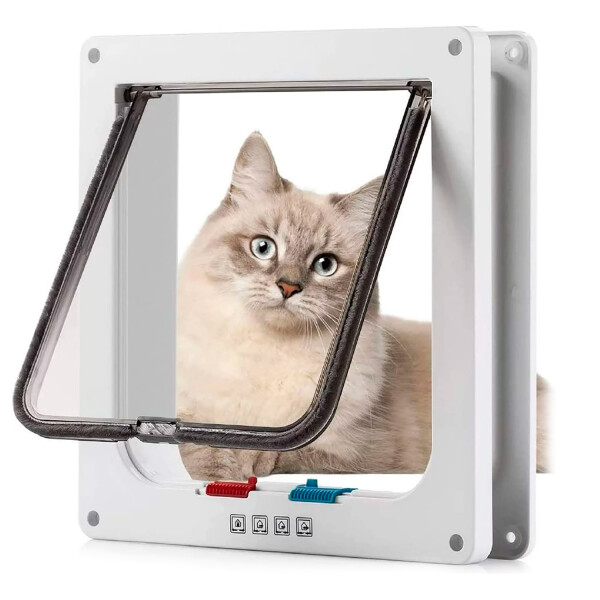 Puerta Para Ingreso Salida Mascotas Perro Gato Ventana L Variante Color Blanco