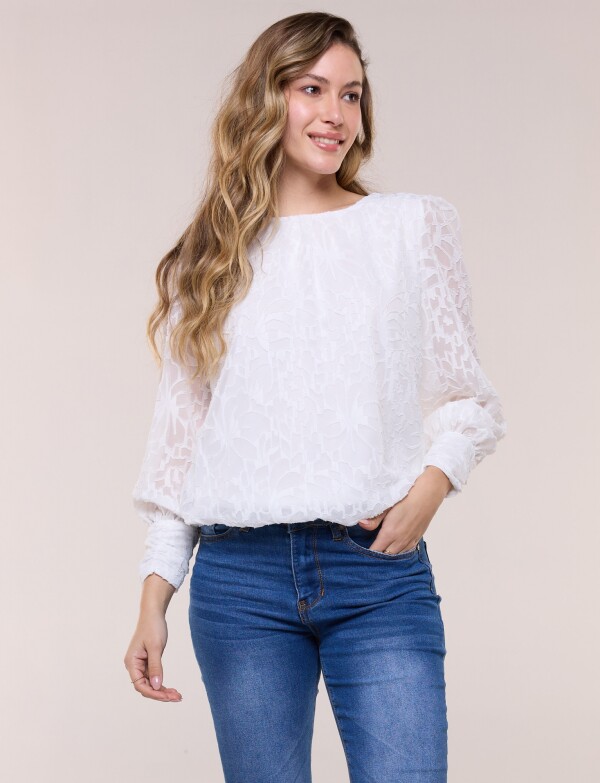 Blusa Texturada Devoré Con Mangas Abullonadas BLANCO