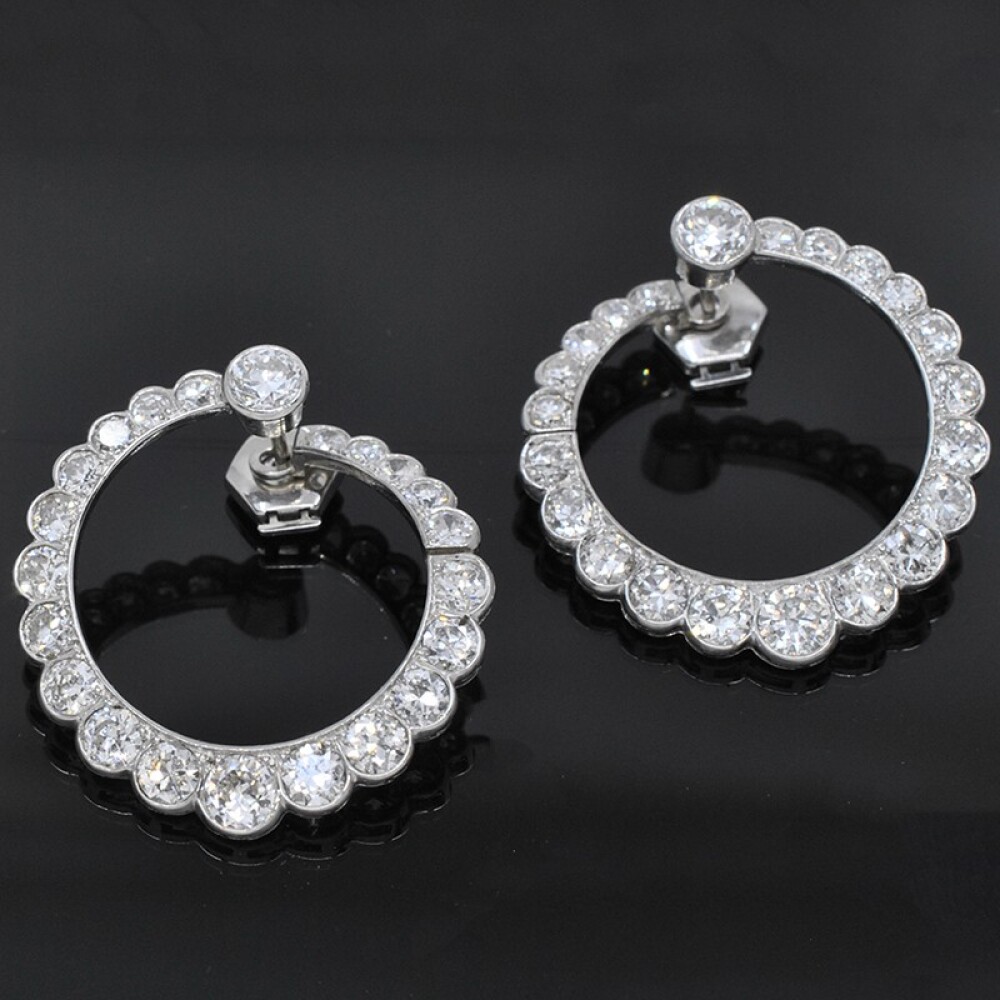 Antiguo Par De Caravanas En Platino Y Diamantes 6 Ct 1930-1950'S Antiguo Par De Caravanas En Platino Y Diamantes 6 Ct 1930-1950'S