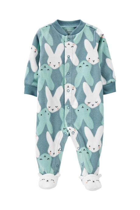 Pijama una pieza de micropolar con pie y doble cierre diseño conejos 0