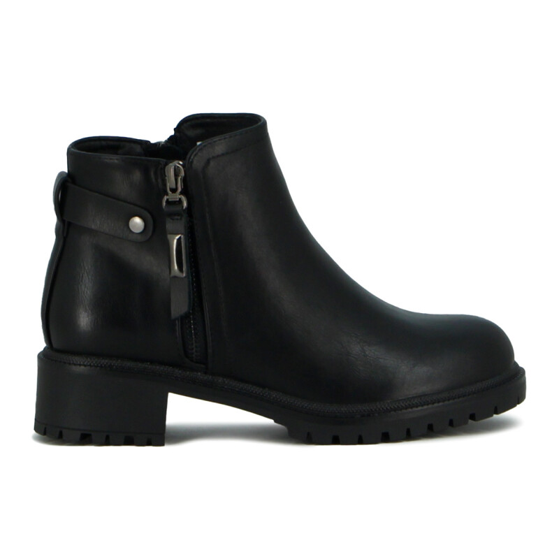 Darkness Bota De Dama Caña Baja Taco Cuadrado C/ Cierre - Negro Negro