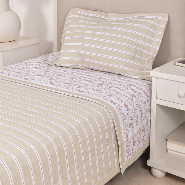 Cubrecama Col. Kids Doggy Rosa Y Beige