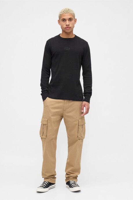 Remera Waffle Manga Larga Logo Gap Hombre Black