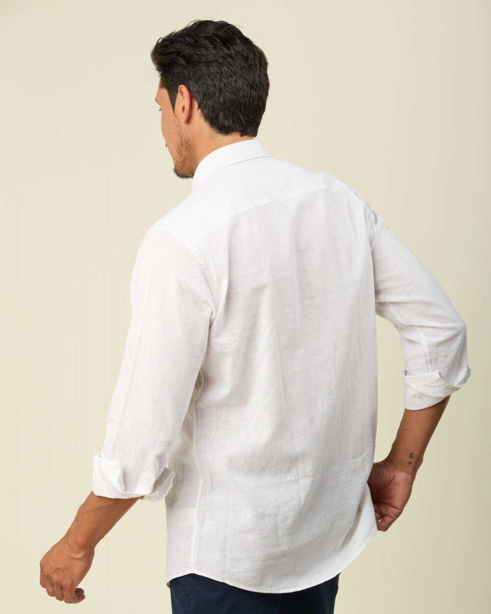 Camisa Lino Algodón Manga Larga Blanco