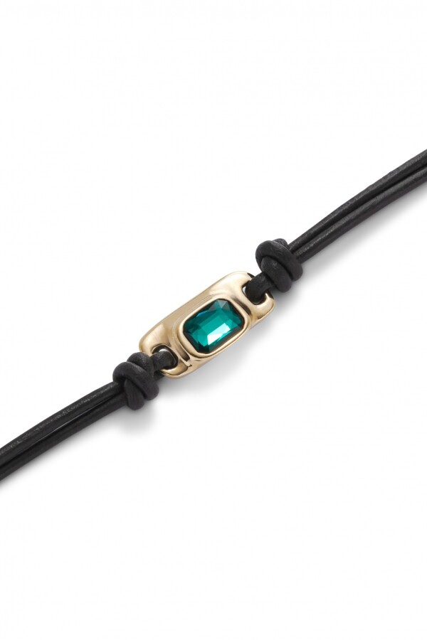 PULSERA DE CUERO BAÑADA EN ORO 18K CON CRISTAL VERDE Pulsera