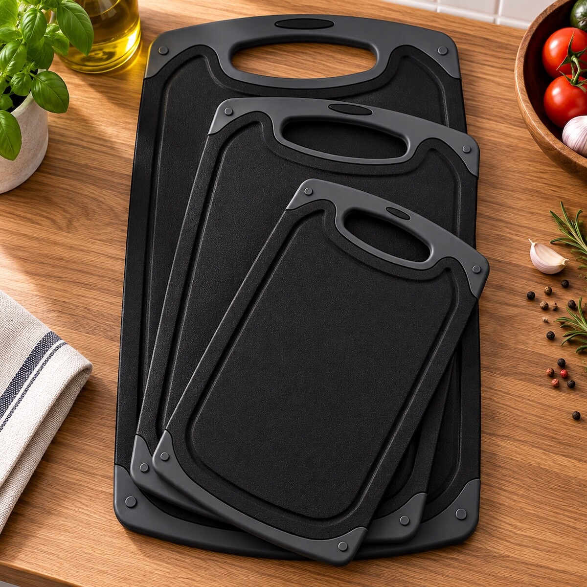 Tabla Para Picar Y Cortar Set de 3 Unidades para Cocina Antidelizante IMBACK Color Negro 