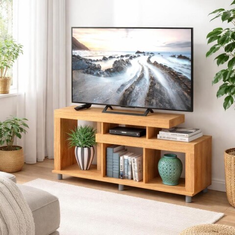 Rack TV hasta 42" Living Moderno 117cm - MDP 15mm con Nichos y Patas - Color Cinamomo Rack TV hasta 42" Living Moderno 117cm - MDP 15mm con Nichos y Patas - Color Cinamomo