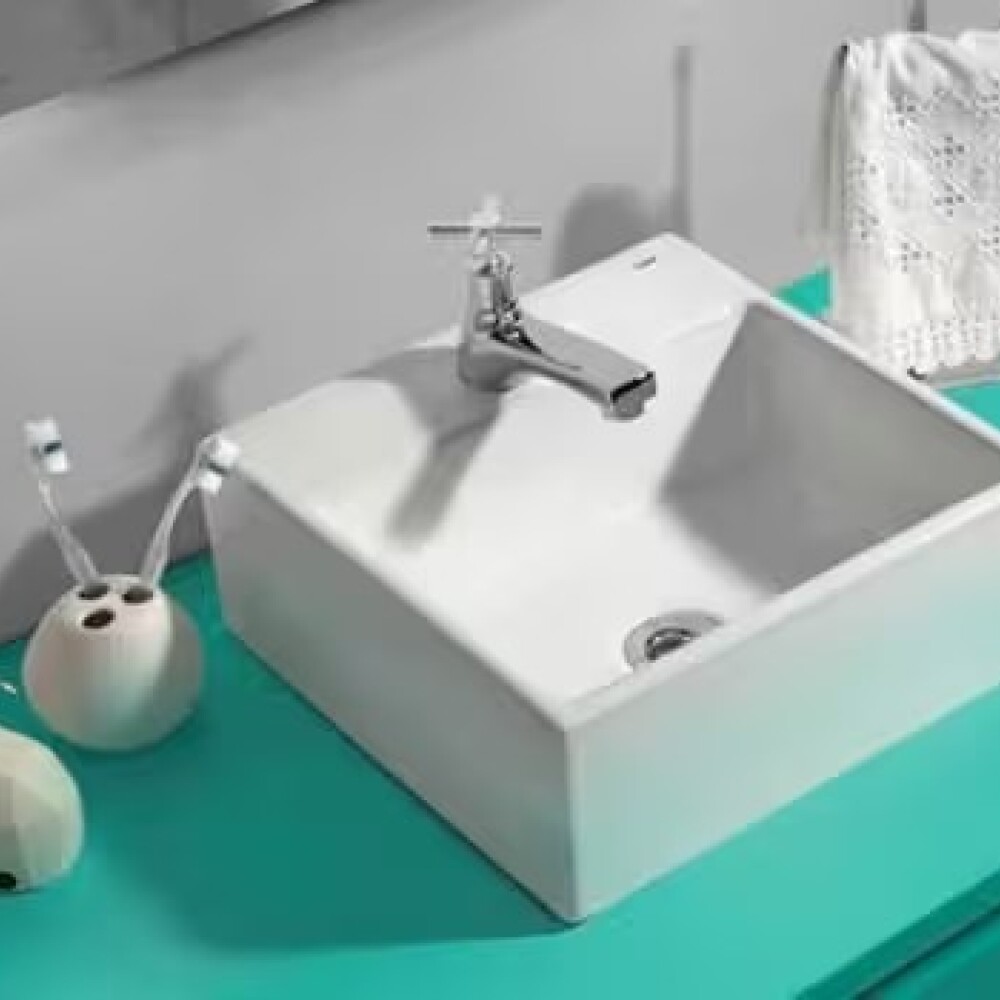 Bacha de apoyo cuadrada 35 cm c/mesa Blanco Celite Bacha De Apoyo Cuadrada 35 Cm C/mesa Blanco Celite