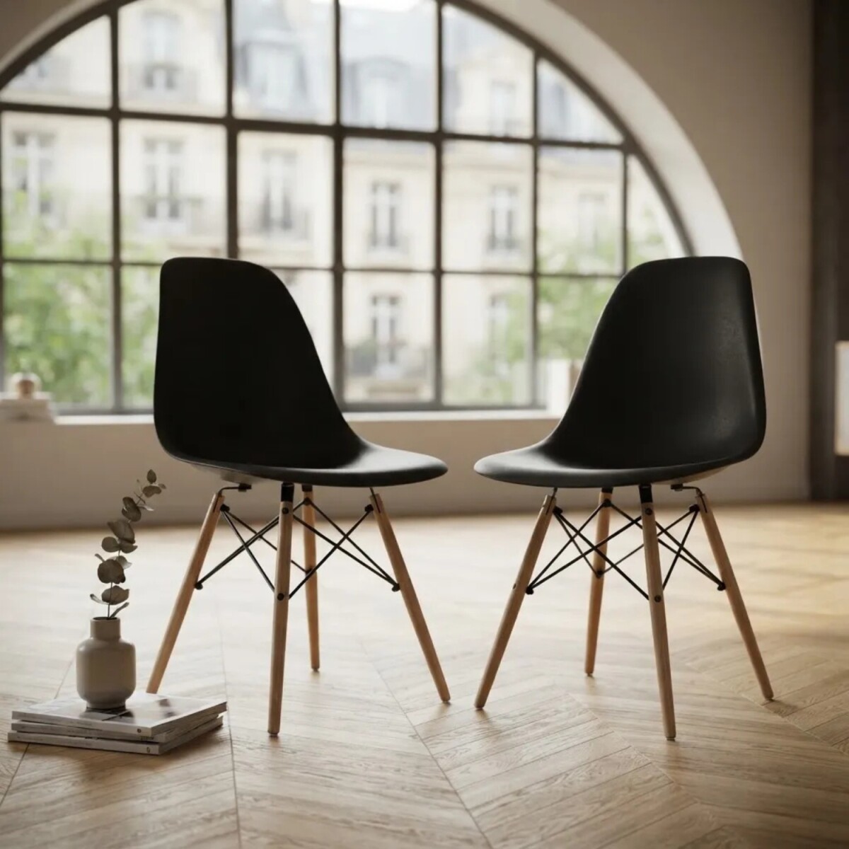 Pack 2 Sillas De Comedor Eames Lumax De Diseño Moderno Con Patas De Madera - Negro 