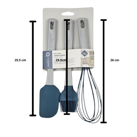 Kit Menage p/ Cocina en Silicona con Espátula Batidor Pincel Azul
