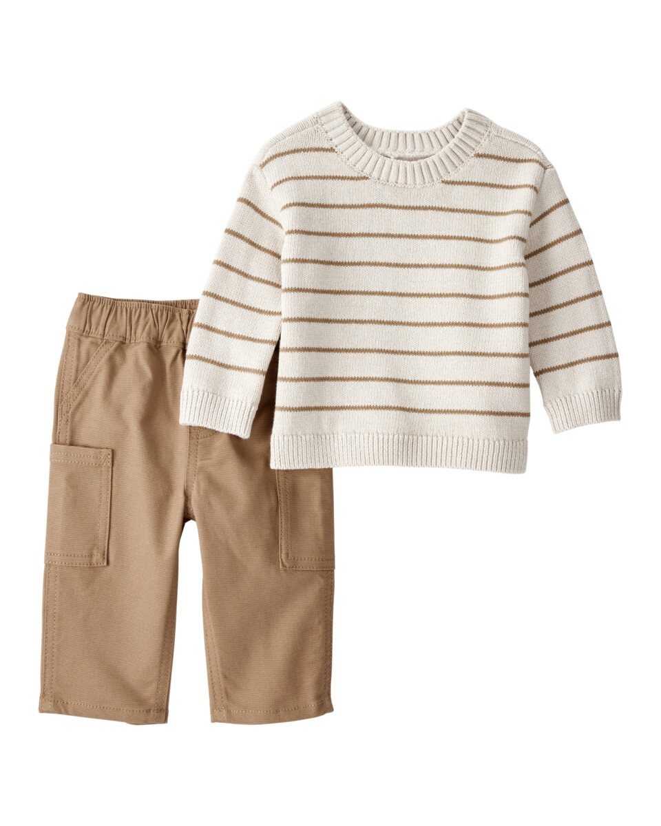 Set dos piezas de algodón, pantalón y buzo, diseño a rayas 