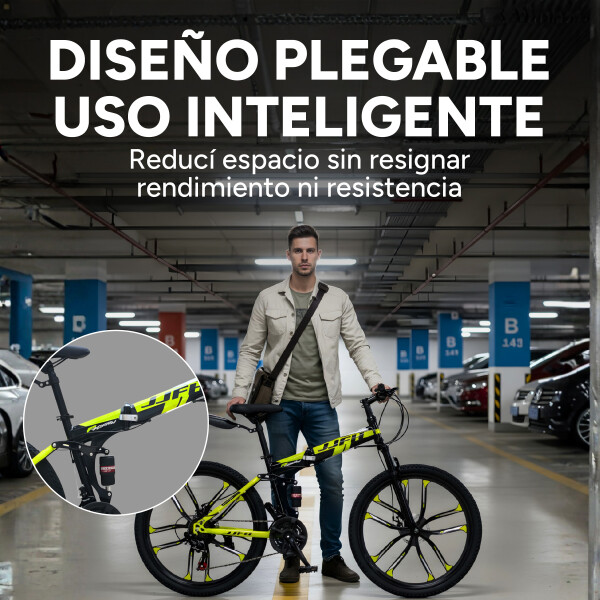 Bicicleta JJFH Rod 26 Doble Suspensión Plegable Freno Disco Amarillo Fluor 1
