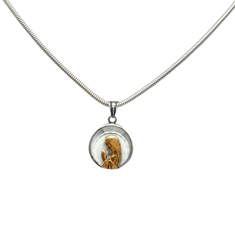 Dije Medalla Virgen Niña Cristal-Plata y oro- Sin piedra- CP5014 conpiedra