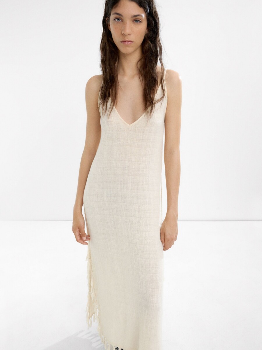 Vestido Largo De Algodón Con Lino crudo