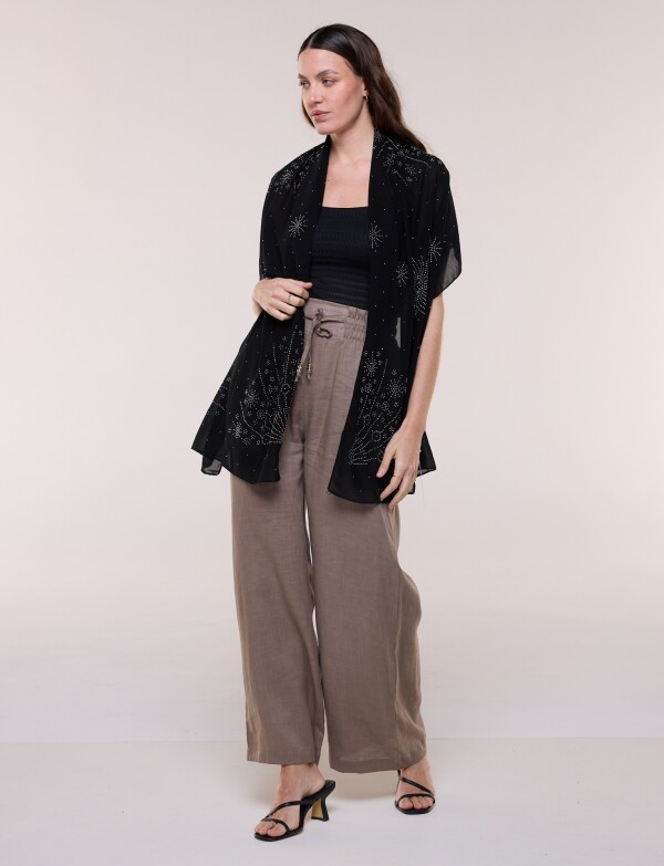 Pashmina De Gasa Con Apliques De Strass NEGRO/PLATEADO