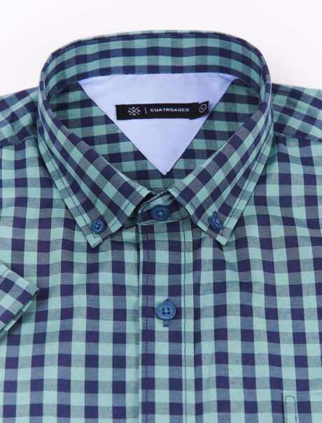 Camisa m/c cuadros verde/azul