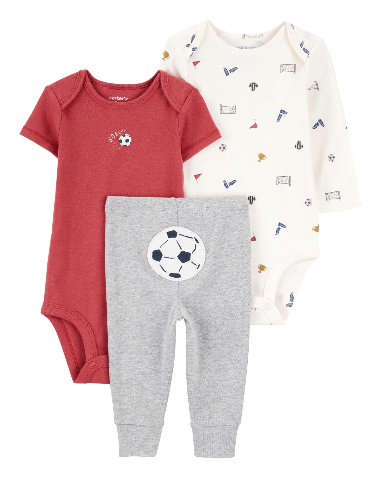 Set tres piezas de algodón, pantalón y dos bodies, diseño fútbol Sin color