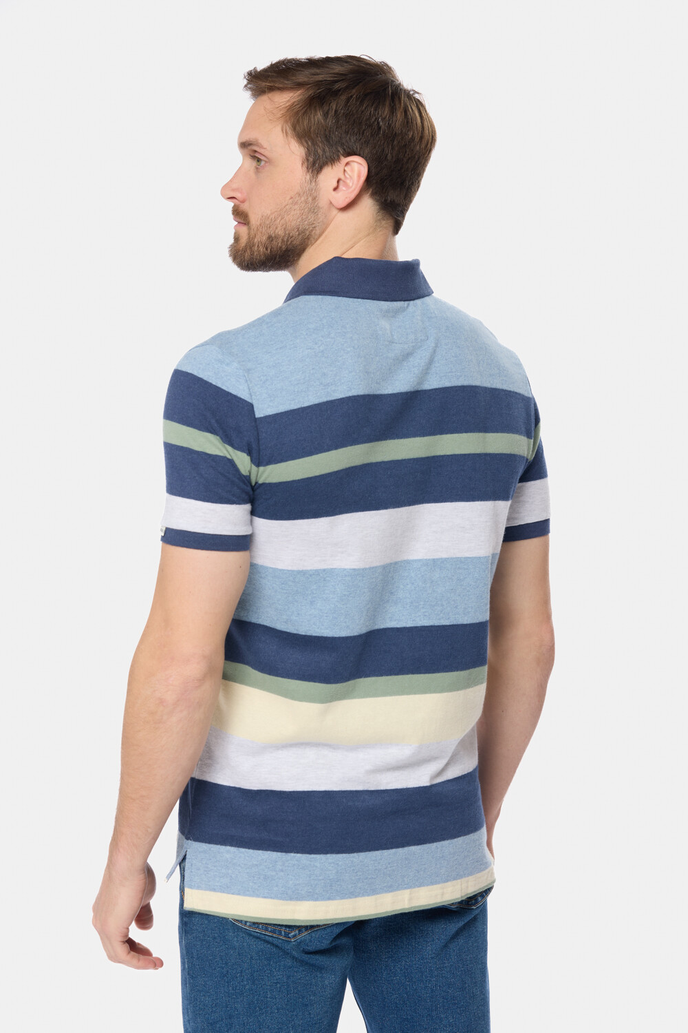 REMERA POLO JERSEY RAYADA Celeste