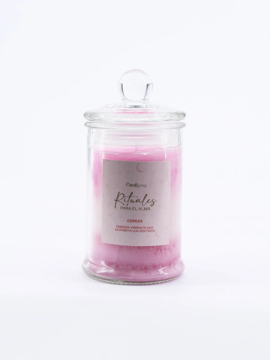 VELA FRASCO VIDRIO TAPA FRUTILLA - FUCSIA 
