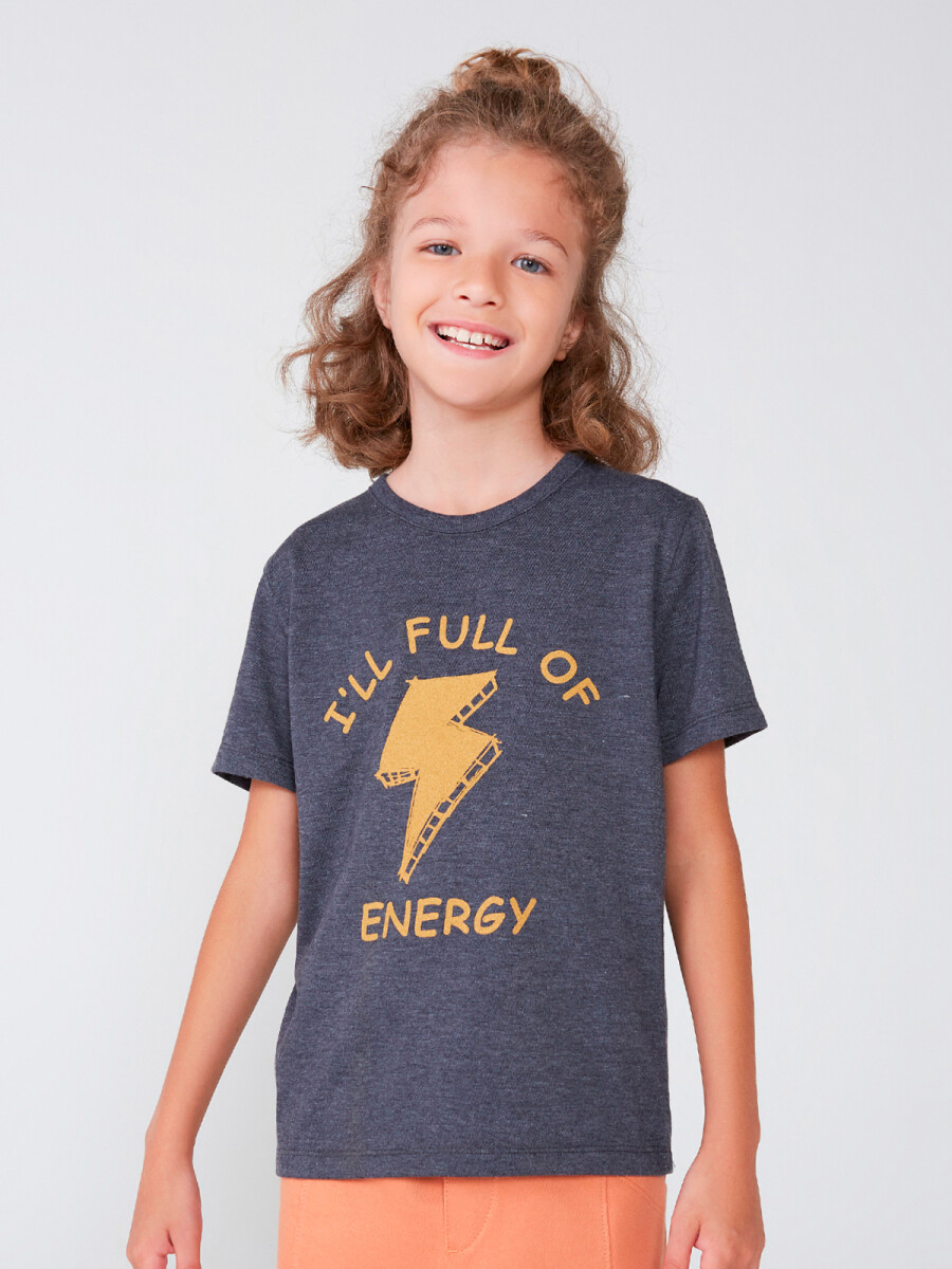 CAMISETA DE NIÑO MANGA CORTA ESTAMPADA - GRIS OSCURO 