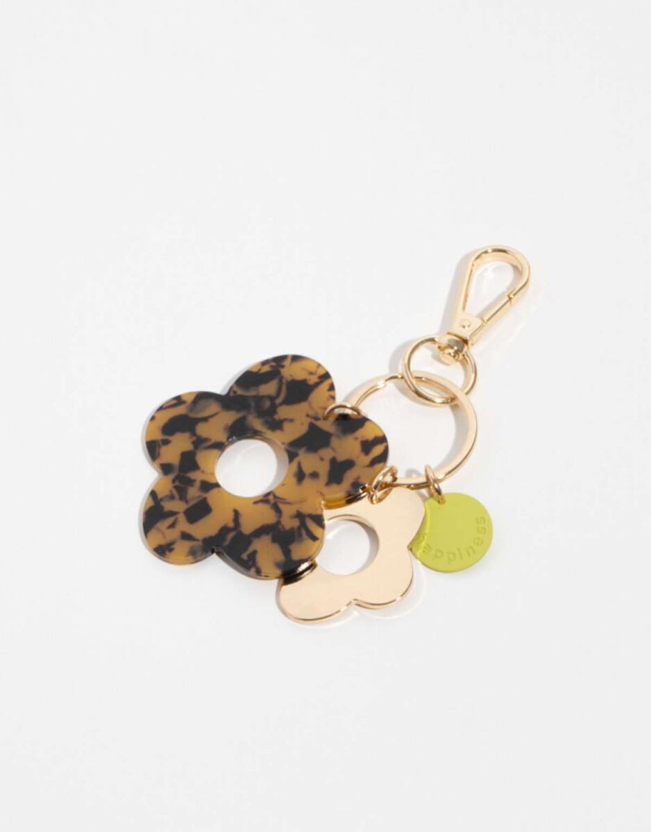 Llavero De Flor Y Con Dije ''happiness'' - Combinacion Tricolor 