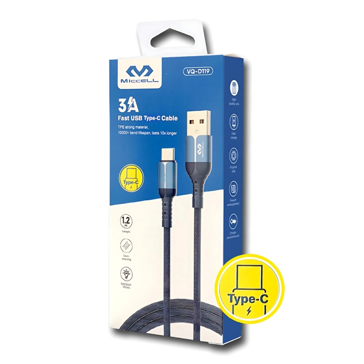 Cable USB a topico C 1.2 reforzado Corner 