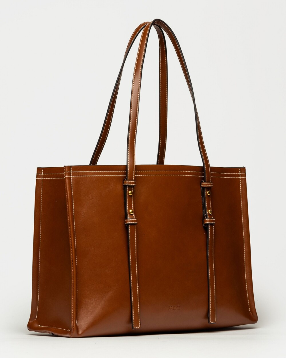 Shopper Louise en efecto cuero liso Tabaco