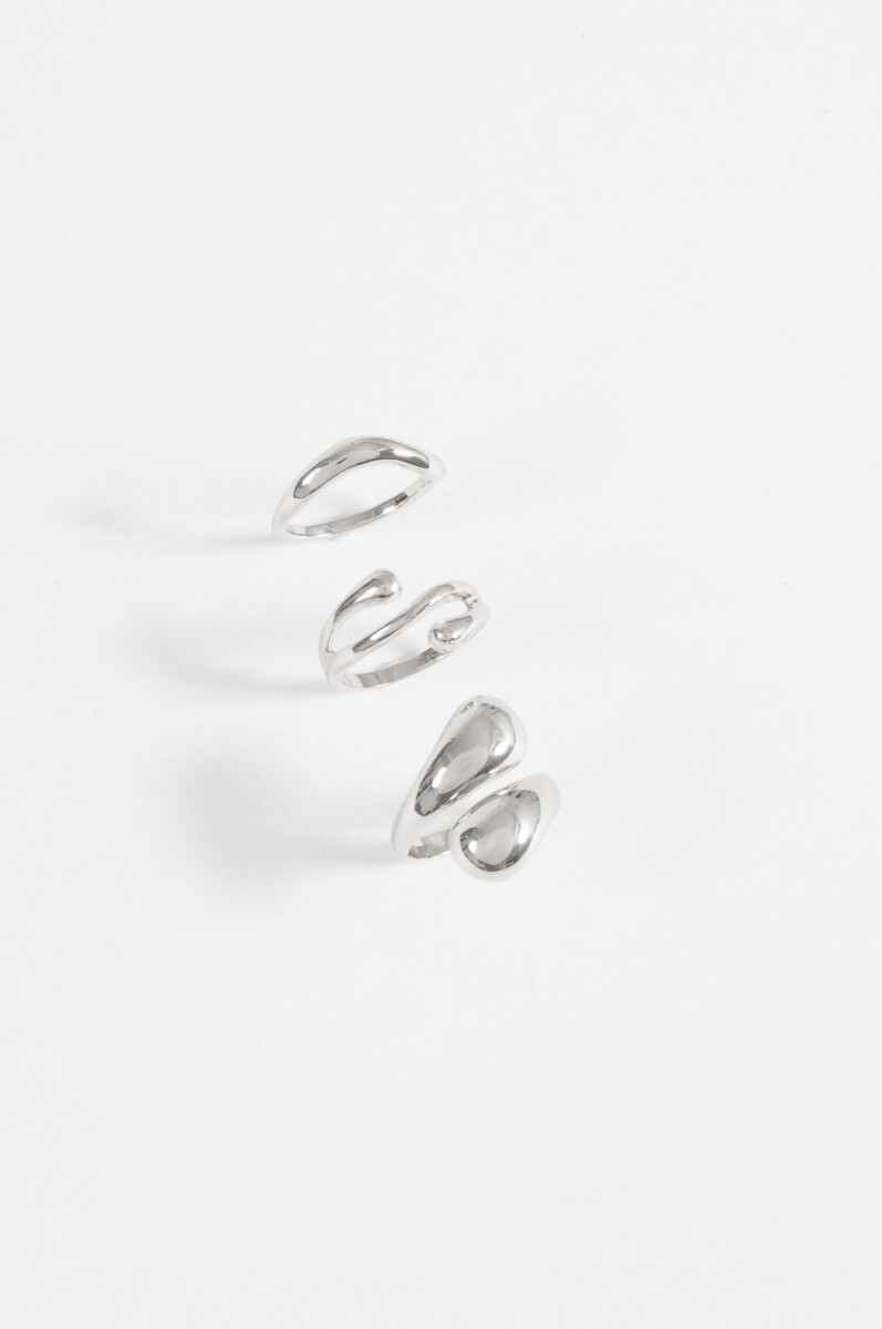 Set de 3 anillos curvo - plateado 