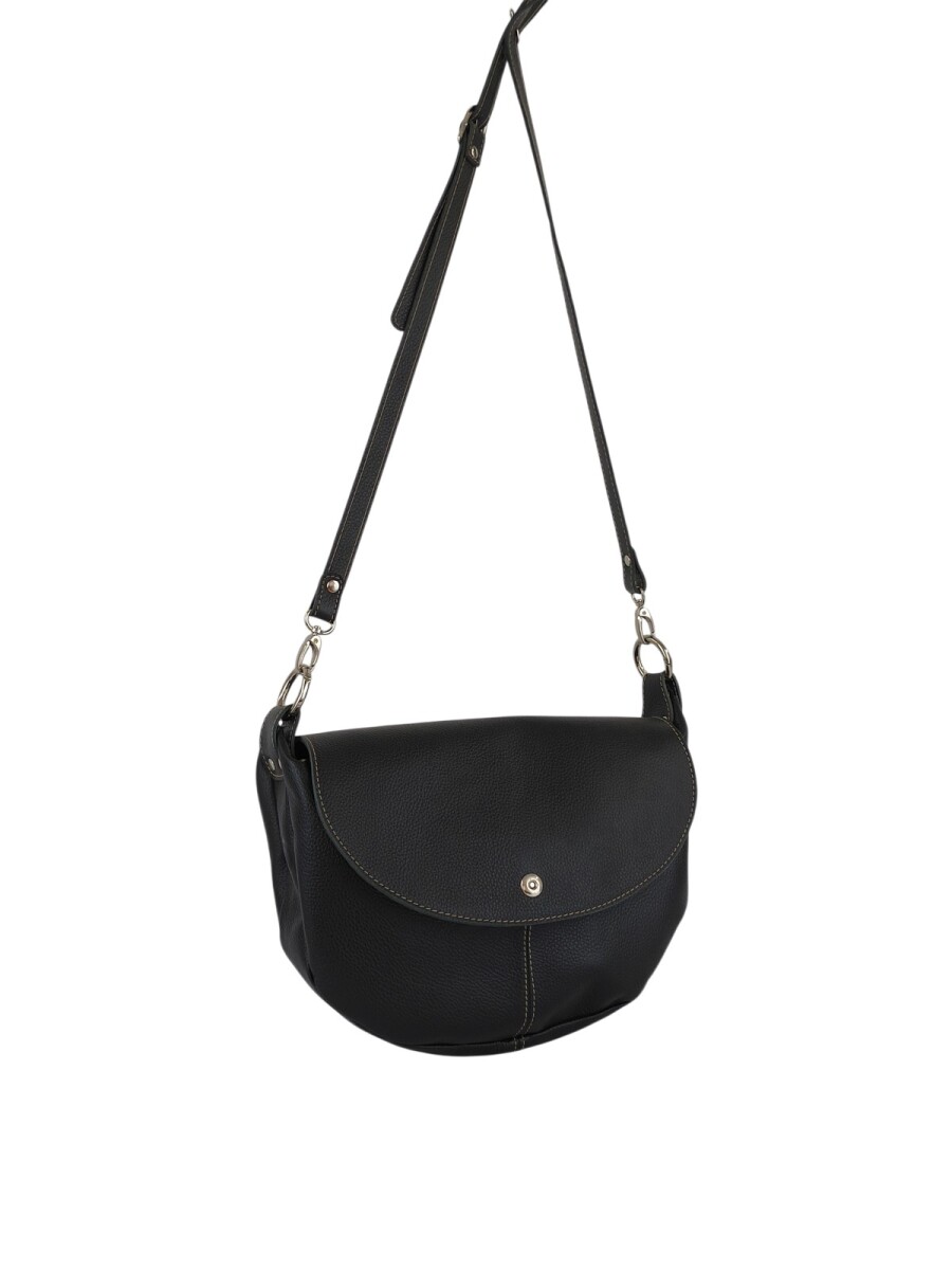 Morral de cuero con solapa - Negro 