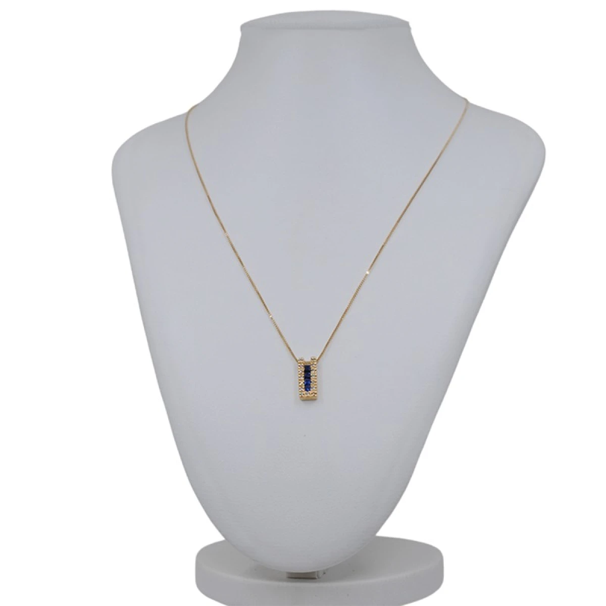 Cadena Y Dije En Oro 18K, Brillantes Y Zafiros 