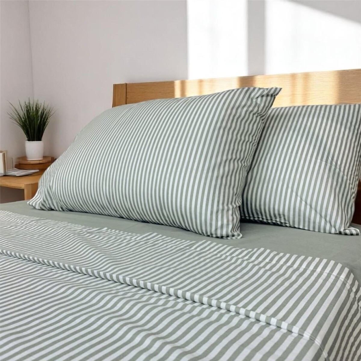 JUEGO DE SABANAS ALGODON 180H QUEEN 160x200+35CM RAYAS BEIGE CANNON 