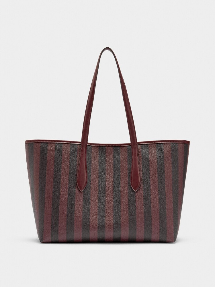 Bolso Shopper A Rayas Con Bolsa Extraíble burdeos