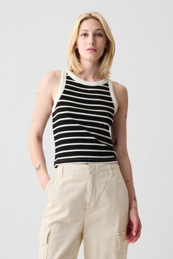 Musculosa Modal Cuello Halter Mujer Black White Stripe