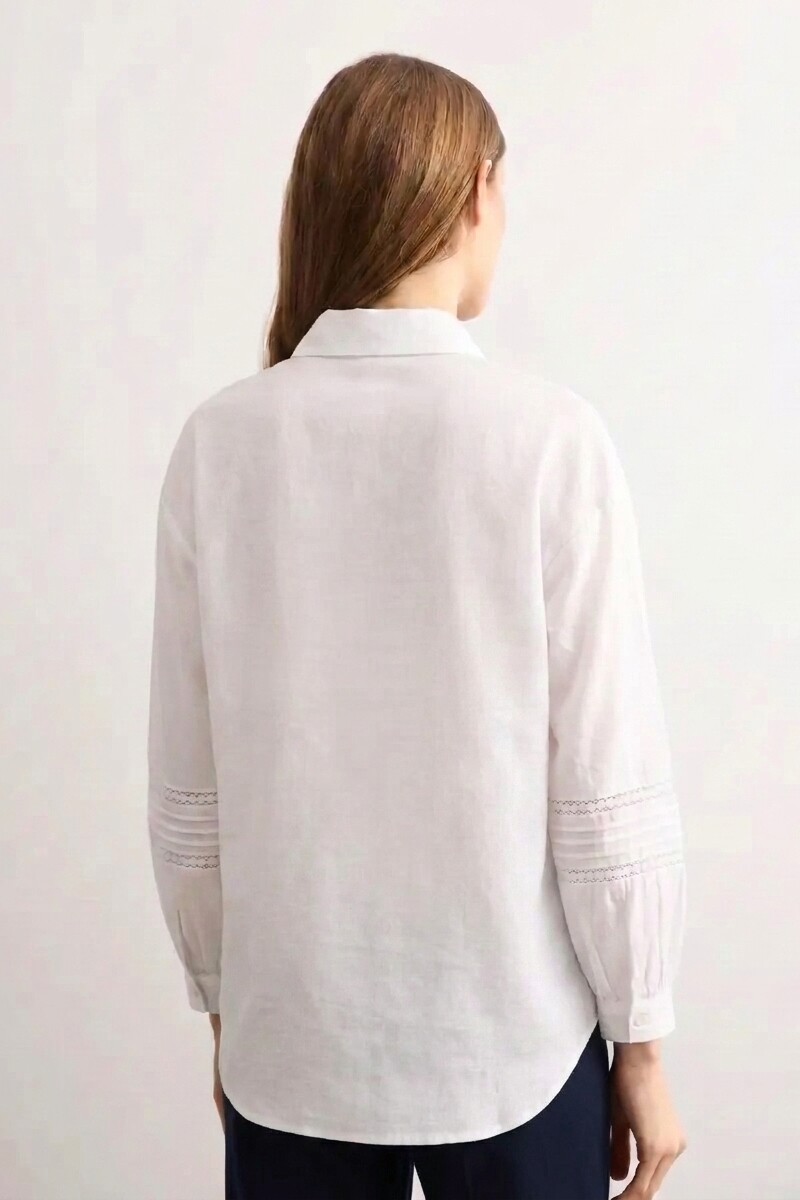 Camisa bordada y calada blanco