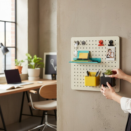 Panel perforado pegboard metálico organizador de pared 40x40 cm – Multiuso para el hogar Blanco
