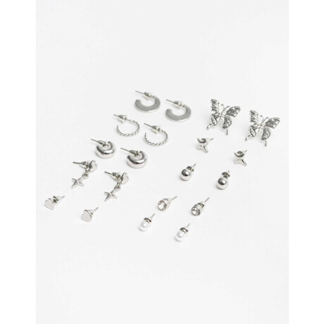 Aros Set Metal Plateado Rodio