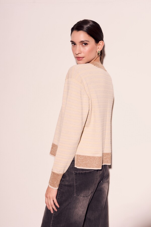 Sweater Rayado Lurex Nácar