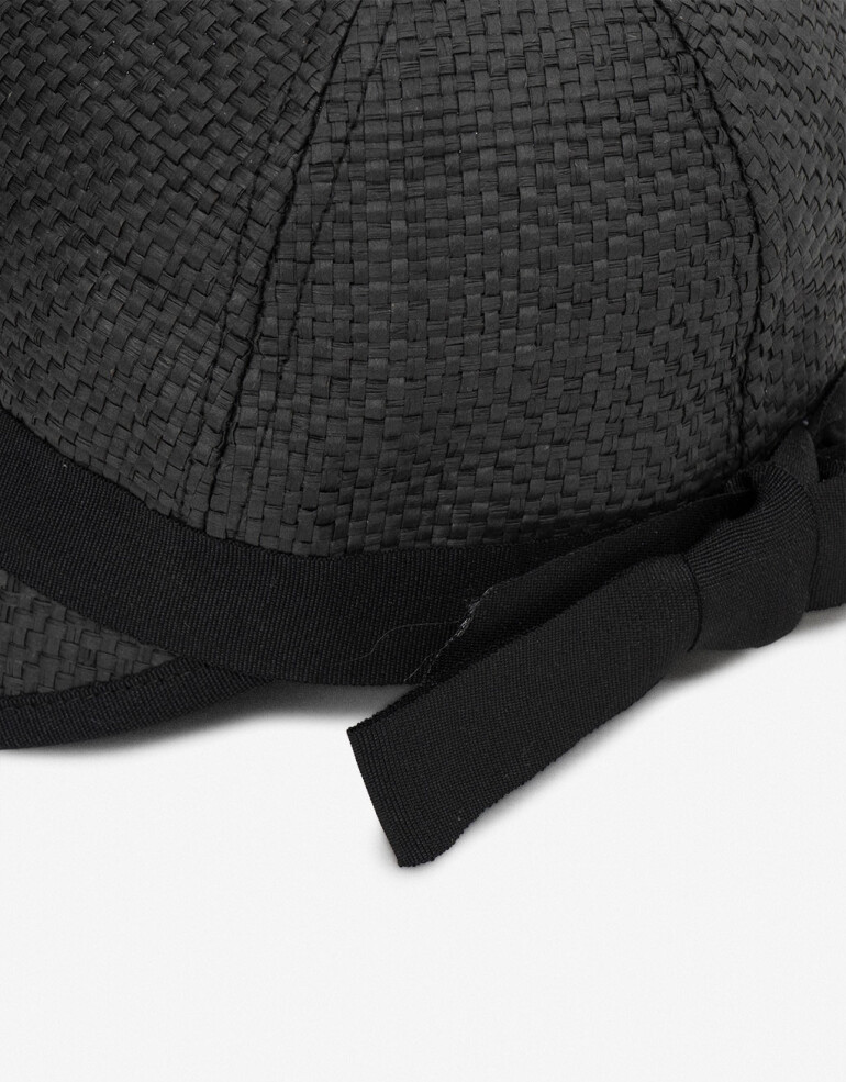 Sombreros Playa Visera Negra Con Moño Trasero - Negro