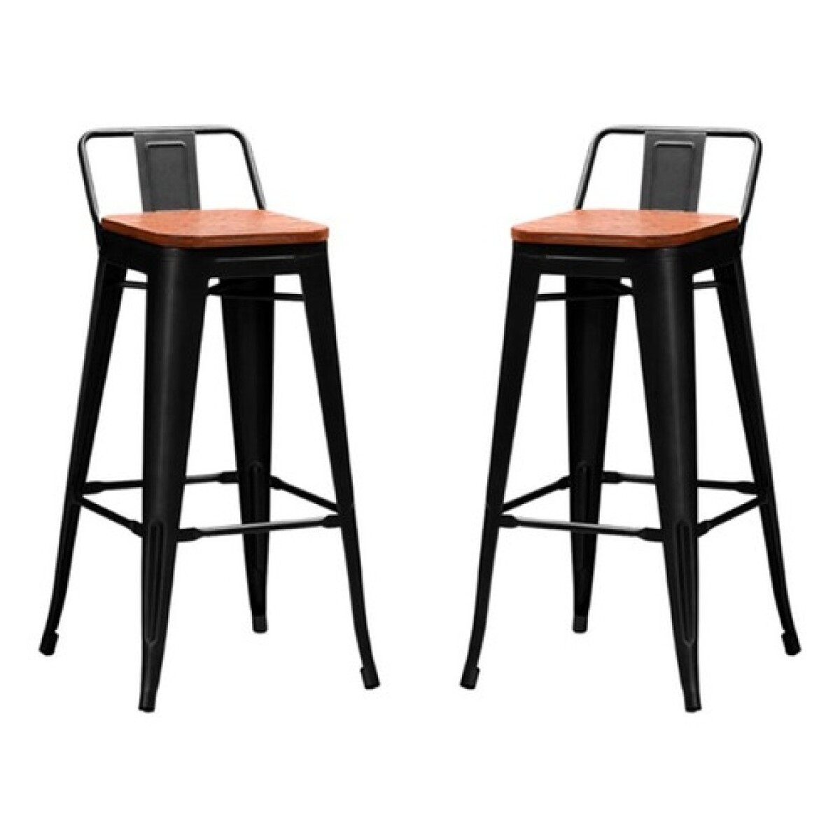 Pack 2 Taburetes Tolix con Respaldo y Asiento de Madera Lumax - Negra 