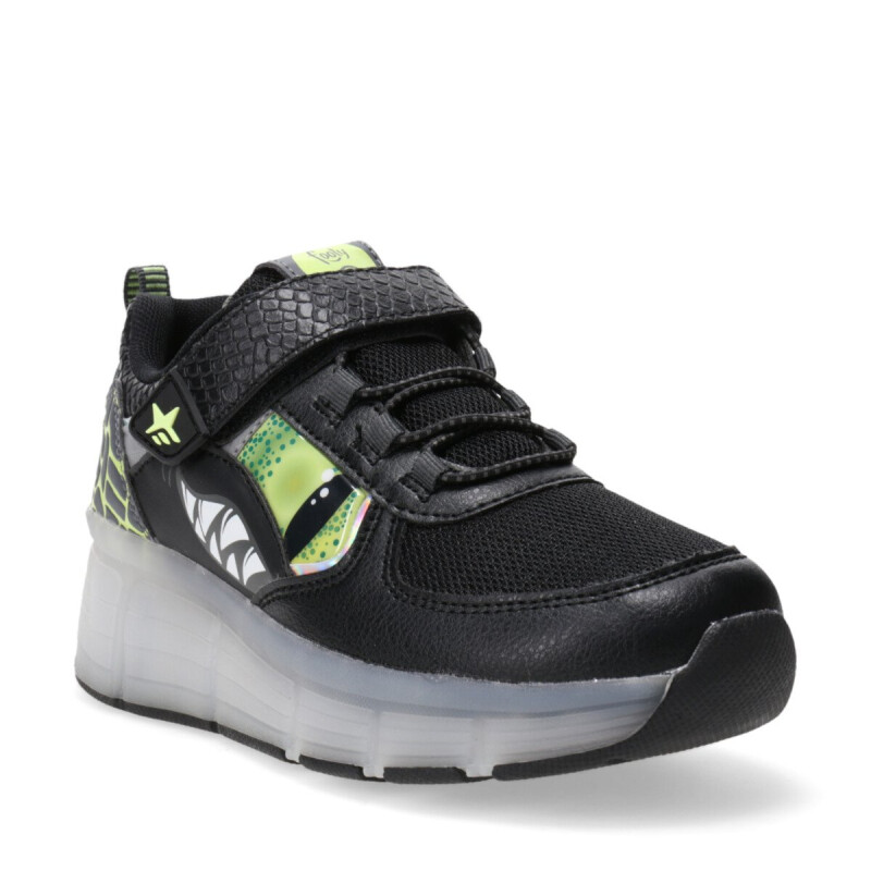 Championes Infantiles Footy Roller con Luz Led y Velcro Negro - Amarillo Lima