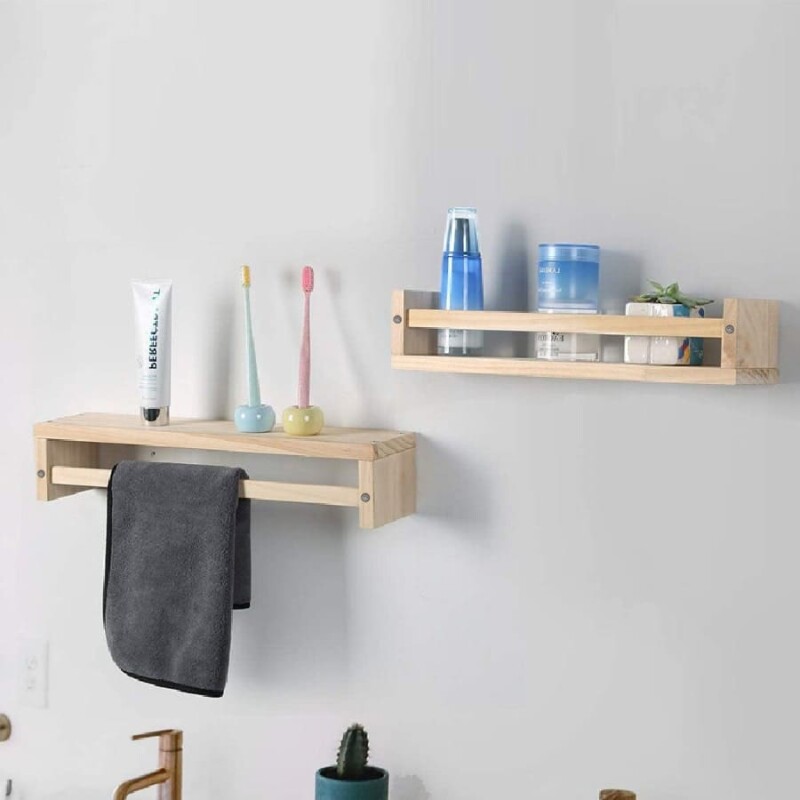 Estante repisa y toallero de pared bambú Estante repisa y toallero de pared bambú