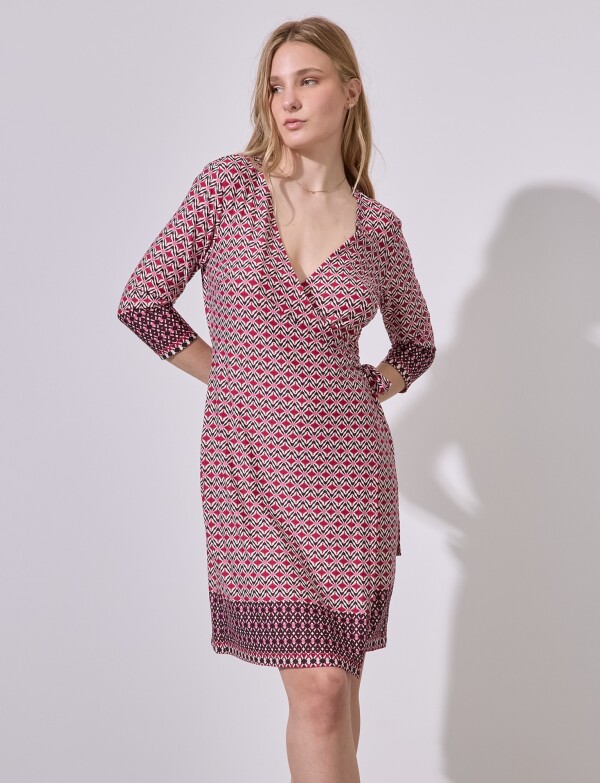 Vestido Cruzado Printed MULTI/FUCSIA