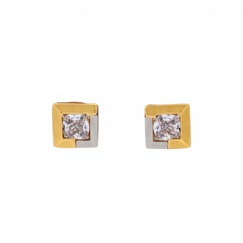 Caravanas Cuadrados oro- Oro bajo - Zirconia blanca- CA8013 conpiedra