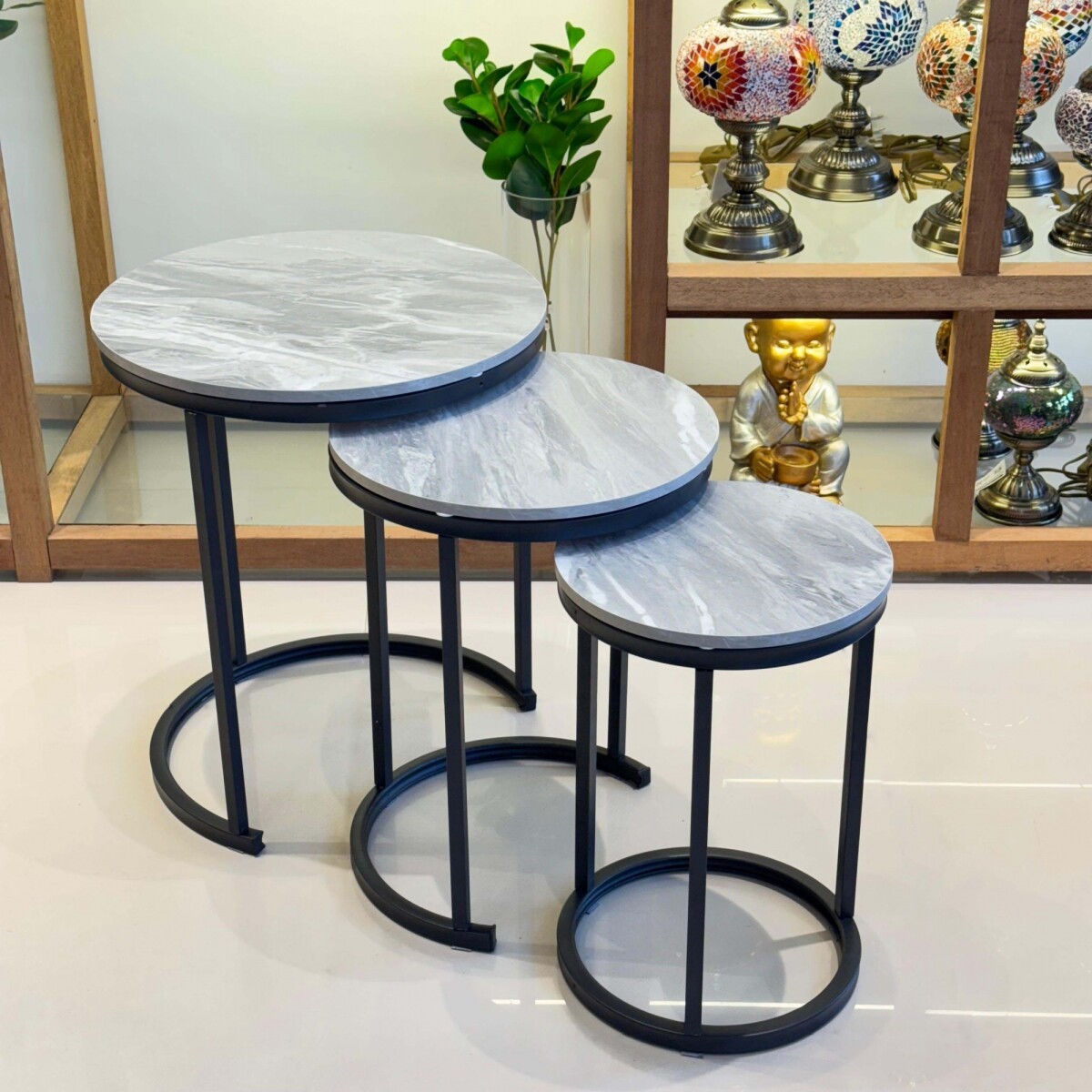 Juego de 3 Mesas Nido Auxiliares Hierro / Madera 