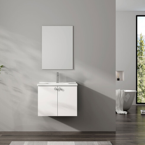 MUEBLE BAÑO EN MDF 61x40x45 BLANCO INCL. BACHA Y ESPEJO BLANCO