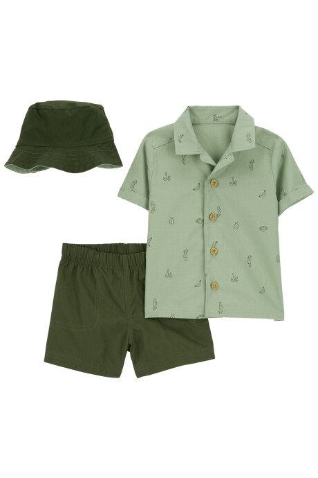 Set tres piezas de algodón, short, camisa y gorro reversible Sin color