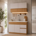 KIT COCINA AEREO BLANCO/MADERA Y BAJO MESADA CON ZOCALO ORGANIC Kit Cocina Aereo Blanco/madera Y Bajo Mesada Con Zocalo Organic