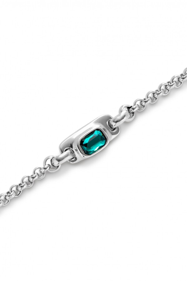 PULSERA DE CADENA BAÑADA EN PLATA DE LEY CON CRISTAL VERDE Pulsera